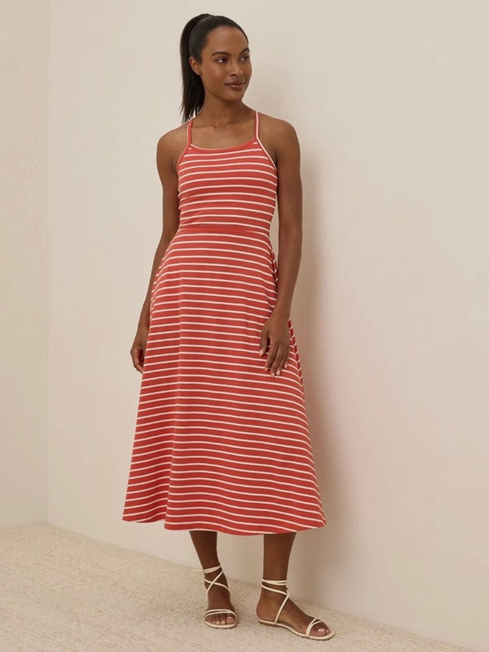Pact Organic Fit & Flare Midi Dress Daytripper Stripe